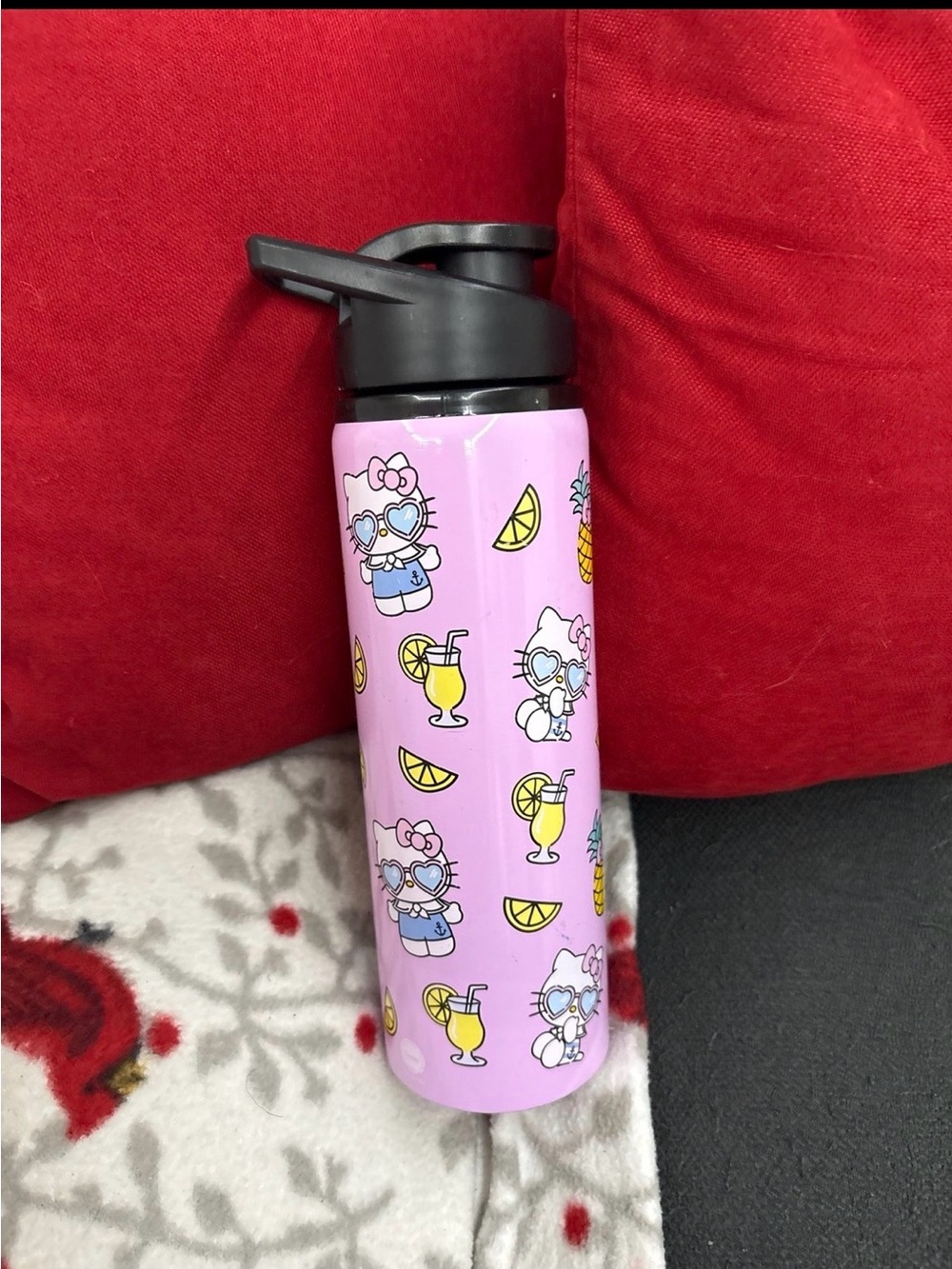 Hello Kitty Purple Pink Kids Water Bottle with Black Lid 25oz